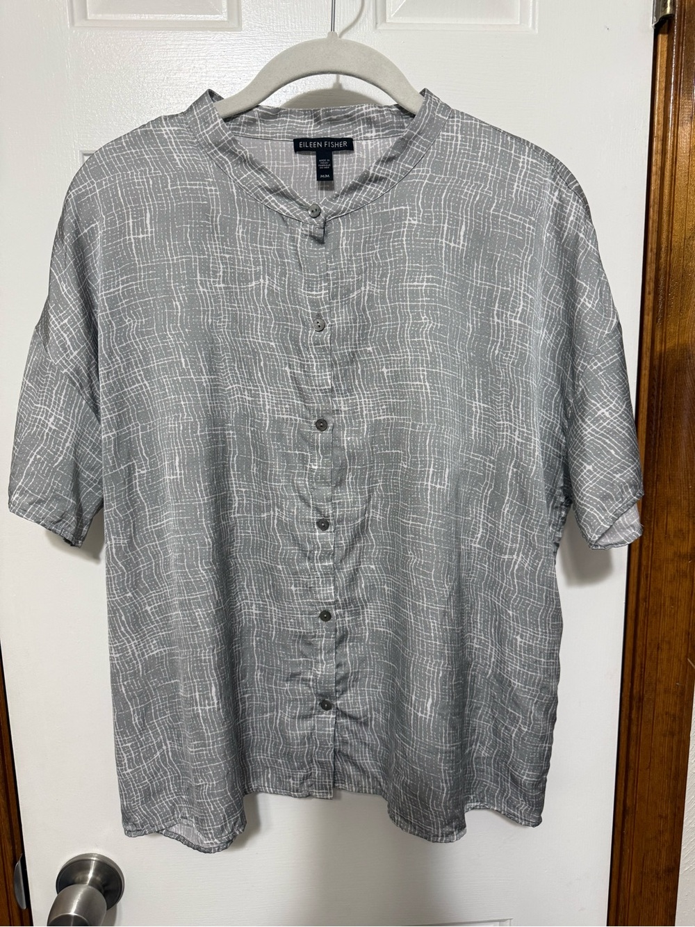 Eileen Fisher Drift Silk Organic Cotton Mandarin Collar Shirt